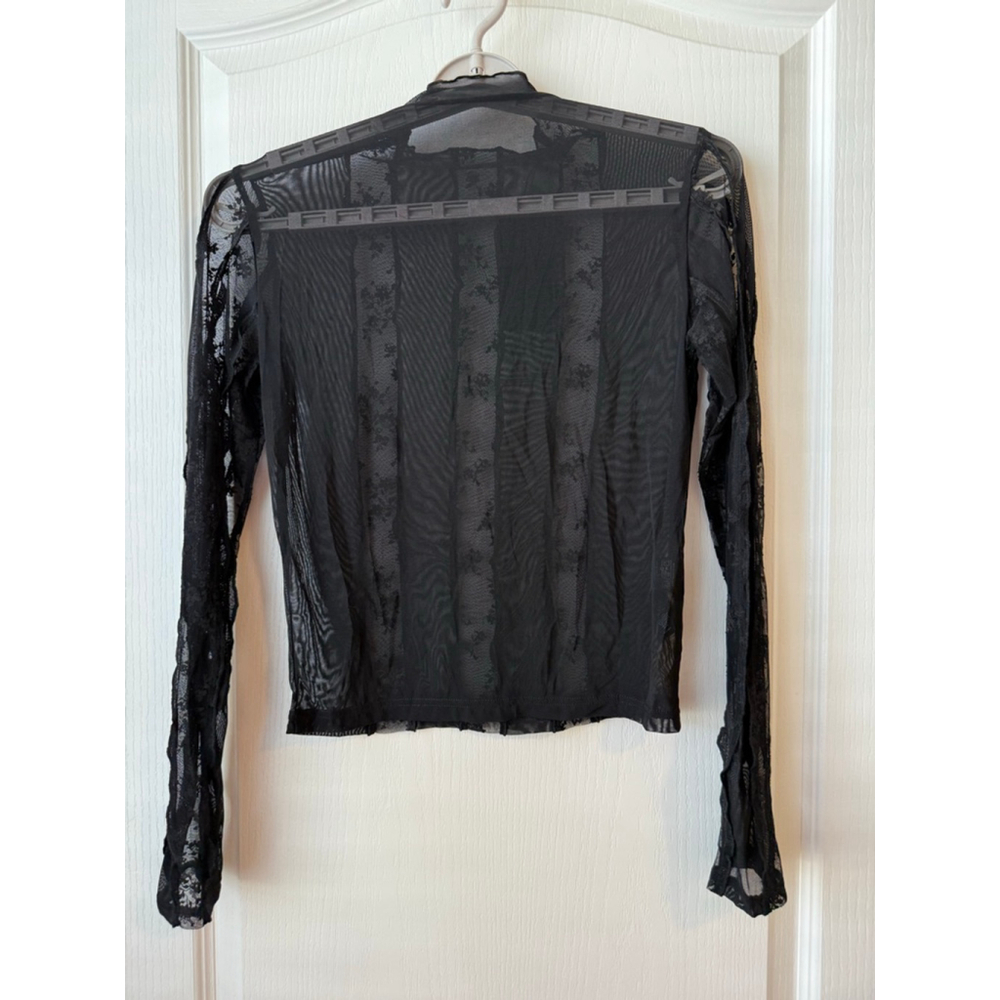 Women's Disturbia Black Shesha Lace Stripe Mesh Long Sleeve Top Size 8 - Picture 2 of 10